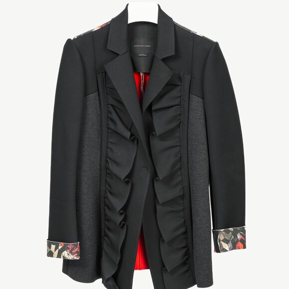 Marie Saint Pierre Black Neoprene & Ponte Ruffle Patchwork Blazer - Picture 1 of 10